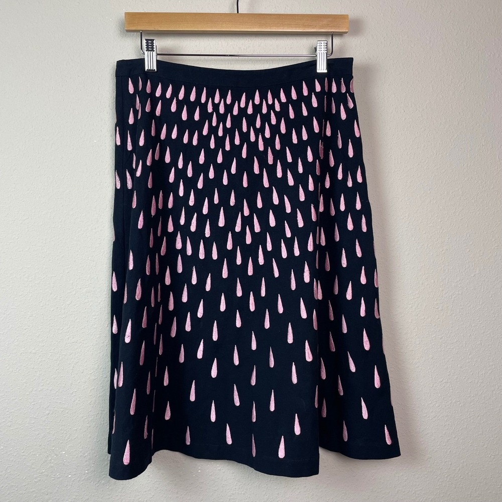 snak Embroidered Skirt Women 6 Blackโ Pink Anthro Linen Blend Whimsical Indie